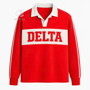 เดลต้า |   ซิกมา |   เสื้อโปโลรักบี้แขนยาวสำหรับผู้หญิง Theta Sorority สีแดงขาว ปักลาย คอปก เสื้อผ้าสไตล์กรีก - Product Image 1
