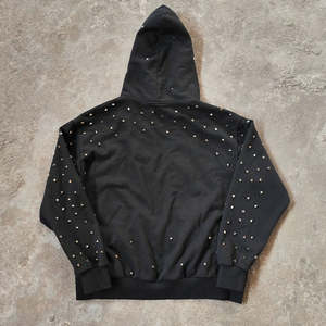 Sweat-shirts à capuche zippés en molleton 100 % coton de haute qualité, best-sellers, noirs unis, avec broderie personnalisée et entièrement ornés de strass pour hommes - Product Image 6