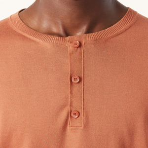 Sophisticated <b>Men's</b> 100% Cotton 18 Gauge Fine Knit Mother of Pearl Button Outfit Fashion Long Sleeve Knitted Sweater <b>Henley</b> <b>Top</b> - Product Image 4