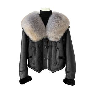 Luxury Fur Collar Leather <b>Jacket</b> for Men – Winter Warm <b>Shearling</b> Coat - Product Image 1