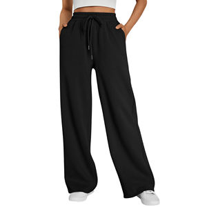 Pantalones de chándal anchos de cintura alta para mujer, estilo acampanado con bolsillos y cordón, joggers y pantalones de chándal para mujer - Product Image 6