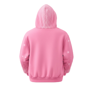 Sudadera con Capucha Unisex Rosa con Estampado Personalizado, Sudadera de Forro Polar para Invierno, Estilo Urbano con Capucha y Mangas con Diseño de Pedrería - Product Image 2