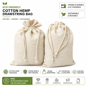 Hemp <b>Drawstring</b> Bag Natural Color Solid Pattern Custom Printing Low Moq Sustainable Reusable Eco Friendly Craft Storage <b>Pouch</b> - Product Image 2