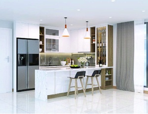 Gabinetes de Cocina Modernos de Vietnam, Montados en la Pared, Duraderos, de Tablero de Partículas, MDF, Madera Contrachapada, Ecológicos, con Manijas Metálicas, para Apartamentos, 5 Unidades - Product Image 1