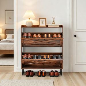 Mobile Portascarpe in Stile Rustico in Bambù, Design Cinese con Ripiani Regolabili per Risparmiare Spazio, per Ingresso o Soggiorno - Product Image 3