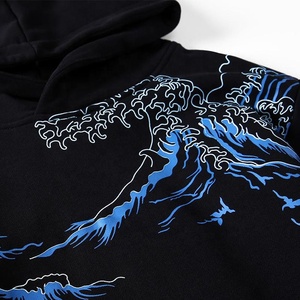 Sweat-shirt à capuche d'hiver épais en molleton 100% coton avec motif brodé Poisson Koi au dos, coupe épaules tombantes, vente en gros - Product Image 5