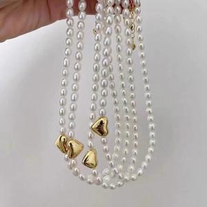 High Quality Versatile <b>Simple</b> Fashion Pendant Necklace Freshwater Pearl Heart-Shape with Rice Beads Strong Light for All Outfits - Product Image 3