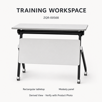 Table de formation mobile avec cadre noir, plateau gris clair et panneau de modestie pour bureaux, ateliers et salles de réunion