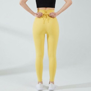 Leggings de sport taille haute pour femme, effet ventre plat, avec fermeture corset à crochets devant et dos en dentelle, pour fitness et yoga, séchage rapide - Product Image 1