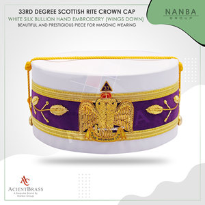 White 33rd Degree Scottish Rite Crown Cap Hand Emb Wings Down - Product Image 2