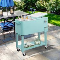 Cooler Portátil de Bebidas de 80 Quartos com Bandeja de Armazenamento Inferior e Abridor de Garrafas para Festas e Eventos ao Ar Livre/Interior