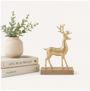 Elegant Gold Reindeer Sculpture Wooden Base Handcrafted Aluminum Christmas Wedding Figurine Modern Eco-friendly Home <b>Decor</b> - Product Image 6