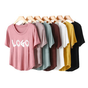 Camisetas de Mujer Personalizadas a la Moda, Tela Modal, Cuello Redondo, Estilo Veraniego, Corte Holgado, Deportivo, Casual - Product Image 1
