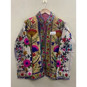 Handmade 100% Cotton kantha Embroidered <b>Jacket</b> <b>for</b> <b>Women</b> one-of-kind Full Sleeve Floral Pattern Spring Bohemian Style Coat - Product Image 4