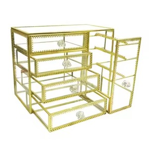 Vintage Metal and Glass Jewelry <b>Box</b> Storage Organizer for Rings <b>Earrings</b> Necklace - Product Image 4