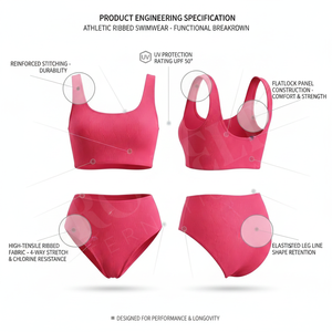Conjunto de Bikini de Cintura Alta con Logotipo Personalizado, Color Liso, para Mujer, Traje de Baño Texturizado de Dos Piezas, Ropa de Playa, Top y Braguita - Product Image 2