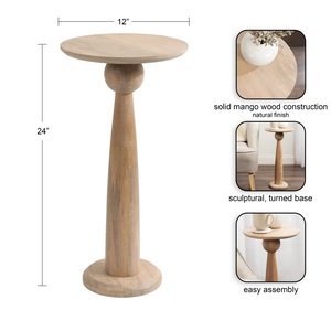 Table à boissons sur piétement en bois naturel avec plateau rond tourné, support d'appoint compact pour salon moderne et bars chaleureux - Product Image 5