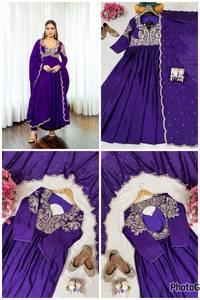 ชุดเดรส Anarkali ผ้าไหมชีนอนสีม่วง SHVF 218 พร้อมผ้าคลุมไหล่ปักลาย ยาวคลุมเท้า ทรงหลวม แห้งเร็ว สำหรับผู้หญิง ใส่ได้ทุกฤดู - Product Image 4