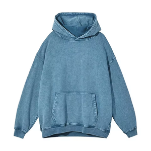 เสื้อฮู้ดดี้สีเหลืองมัสตาร์ดแบบย้อมสีสไตล์วินเทจทรงโอเวอร์ไซส์สำหรับผู้ชาย แขนเสื้อแบบดรอปโชว์เดอร์ มีกระเป๋าจิงโจ้ - Product Image 4