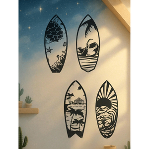 Arte Murale Moderna in Metallo a Forma di Tavola da Surf per Arredamento Casa al Mare - Scultura Costiera in 4 Pezzi - Regalo per Cucina/Soggiorno/Camera da Letto - Product Image 3