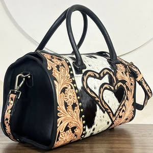 Sac de voyage Speedy en cuir de vachette façonné à la main, motif cœur, style western, sac à main artisanal pour cowgirl, sac à main tendance pour femme - Product Image 4