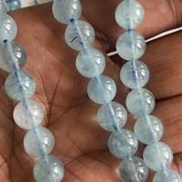 Perles de pierres précieuses rondes lisses en aquamarine bleue naturelle pour la fabrication de bijoux, brin de perles en vrac de haute qualité AA+ à changement de couleur