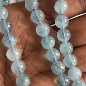 Cuentas de Piedra Preciosa Redondas y Lisas de Aguamarina Azul Natural para la Elaboración de Joyas, Hilo de Piedras Sueltas de Alta Calidad - Product Image 6