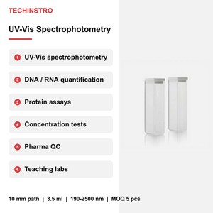คิวเวตต์ควอตซ์ 10 มม. ความยาวเส้นทาง 3.5 มล. พร้อมฝาปิด PTFE สำหรับการวัดสเปกโตรโฟโตมิเตอรี UV-Vis 2 หรือ 4 ด้านใส 190-2500 นาโนเมตร - Product Image 3