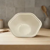 Bol Hexagonal Jetable en Pulpe de Bagasse de 360 ml, le Plus Vendu, Écologique, Biodégradable, Moderne et Luxueux pour Servir Soupes et Plats de Fête