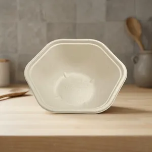 Top Selling Bagasse <b>Pulp</b> Moulded Disposable 360ml Hexa Bowl Eco Friendly Biodegradable Modern Luxury Food Serving Bowl for Soups - Product Image 3