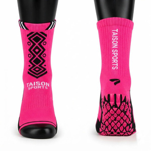 180 GSM Wool Spandex Netball Sports Socks Breathable Rib Knit Jacquard Pattern Custom Logo Non Slip Grip Quick Dry Eco-Friendly - Product Image 1