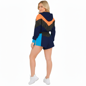 Ensemble de survêtement deux pièces écologique vert foncé pour femme, avec sweat à capuche court zippé et pantalon large, vêtements de sport décontractés avec logo frontal - Product Image 4