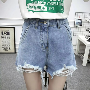 Custom Summer Zipper <b>Fly</b> Lady Casual Denim Ripped Shorts, Women Short <b>Jeans</b> Knee Length Shorts <b>Jeans</b> Women - Product Image 1