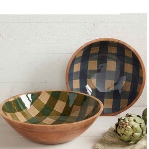 Handmade <b>Sticker</b> Enamel Printed Wooden Bowls For <b>Kitchen</b> Dining Table Best Quality Mango Wood Restaurant Custom made - Product Image 1