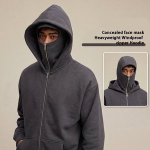 Veste à capuche double couche pour homme avec logo personnalisé, fermeture éclair intégrale, masque intégré, streetwear urbain d'hiver, couleur unie, vêtement d'extérieur décontracté - Product Image 3