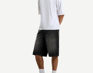 Shorts vintage streetwear pour hommes, unis, effet délavé, au-dessus du genou, en molleton de coton doux, taille à cordon de serrage, fabricant OEM AI-SH-25 - Product Image 2