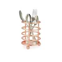 Support de Couverts Rond en Métal Or Rose de Luxe, Organisateur de Cuillères et Fourchettes en Fil Métallique, Rangement de Couverts pour Comptoir, Bac de Rangement d'Ustensiles de Cuisine