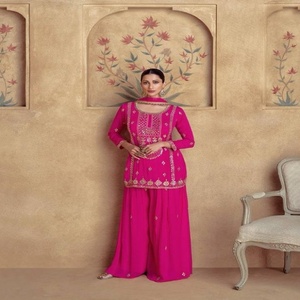 Festival wear Chinon Silk with Embroidery work Plazzo-Short Suit-Dupatta Set Woman Fashion Expoter Worldwide Supplier - Product Image 1