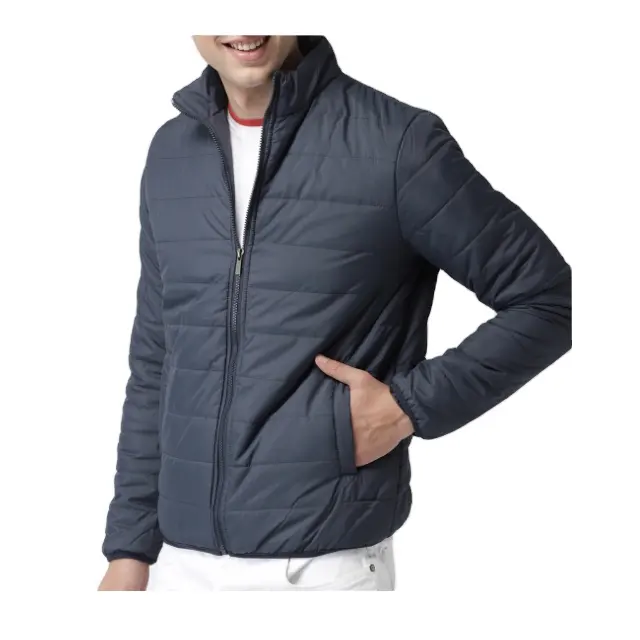 Modern Men Stylish And Comfortable Dark Grey Puffer Jacket With Custom Logo Customize Designs Light Weight Warm Puffy jackets