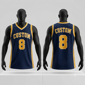 Custom Basketball Jersey Men's Sleeveless Navy <b>Gold</b> <b>Number</b> 8 Sublimated Breathable Mesh Team Apparel - Product Image 1