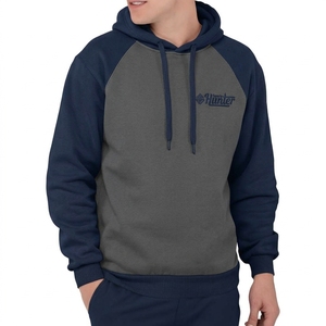 Sudadera con Capucha de Felpa de Algodón 420 GSM para Hombre, Color Block, Manga Raglán, Azul Marino y Gris, Ropa Deportiva Casual, Bordado Hunter Sports - Product Image 2