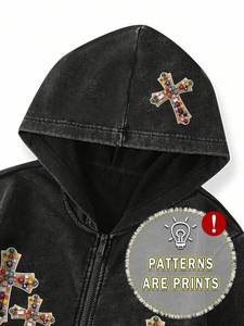 Sudadera con capucha vintage con cremallera y apliques de diamantes de imitación, de algodón polar, para hombre, fabricación de calidad de exportación para compradores globales - Product Image 4