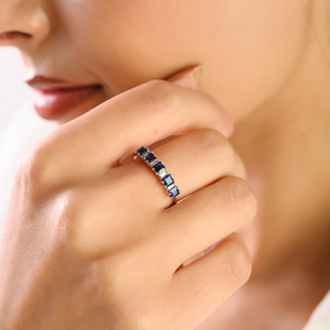 Últimas Novedades: Anillo de Media Eternidad Personalizado de Oro Blanco Sólido de 14K con Zafiro Azul y Diamantes, Joyería de Piedra de Nacimiento de Septiembre - Product Image 2