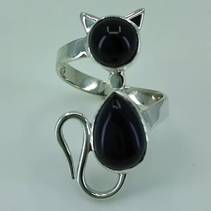 Anillo de Ónix Negro con Forma de Gato, Plata de Ley 925, Hecho a Mano, Estilo Boho, Anillo de Promesa para Mujer, Ónix Negro Natural, Piedra de Nacimiento de Julio - Product Image 2