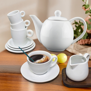 Wholesale Minimalist White Ceramic Coffee Tea <b>Set</b> Modern Porcelain Pot Cup and Saucer Service <b>Set</b> for Hotel <b>Restaurant</b> Cafe Use - Product Image 5