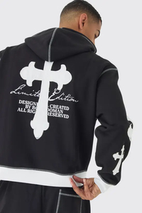 Conjunto Deportivo para Hombre, Diseño Cruzado Negro, Estilo Urbano, Sudadera con Capucha, Manga Larga, Corte Holgado, Cintura Elástica, 100% Algodón, Ropa de Otoño - Product Image 6