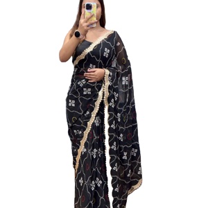 งานปักผ้าจอร์เจียของดีไซเนอร์ดีไซน์ใหม่พร้อมคอลเลกชัน jeri ทำงาน Saree - Product Image 5