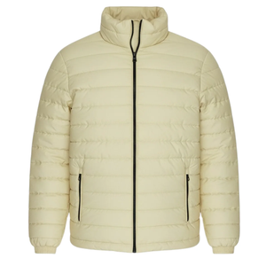 Chaqueta Acolchada Beige para Hombre con Cuello Alto, Cortavientos, Abrigo de Invierno Casual, Corte Regular, Cierre de Cremallera, Color Sólido, Poliéster - Product Image 1