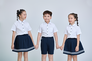 Camisa de Manga Corta Blanca para Niños de Primaria, Unisex, Tela TC 65% Poliéster 35% Algodón, Marca FMF Vietnam, con Botones Azul Marino, Disponible en Stock - Product Image 5