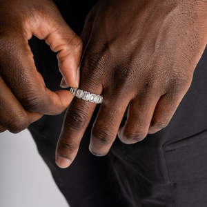 925 Sterling <b>Silver</b> <b>Emerald</b> Cut Halo Eternity <b>Ring</b> | Baguette Full Band | Luxury Wedding & Anniversary <b>Ring</b> - Product Image 3